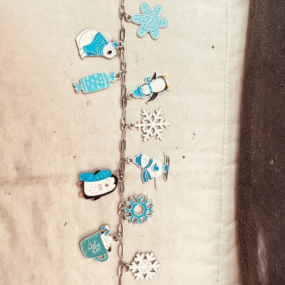 Handcrafted Winter Enamel Charms Bracelet Small Stainless Steel Paperclip Chain - Picture 6 of 8